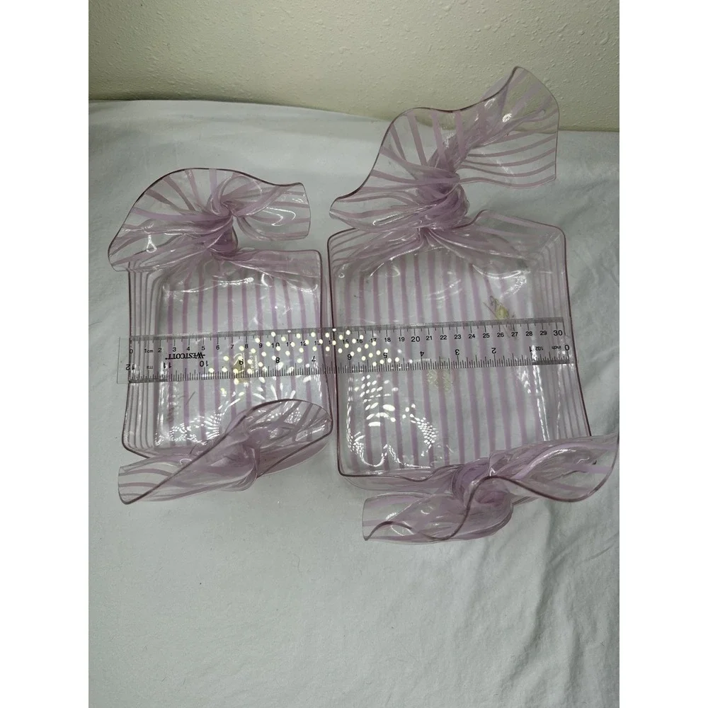 CT Designs Retro Charlevoix MI Lucite Acrylic Freeform Pink‎ Stripes Basket Set